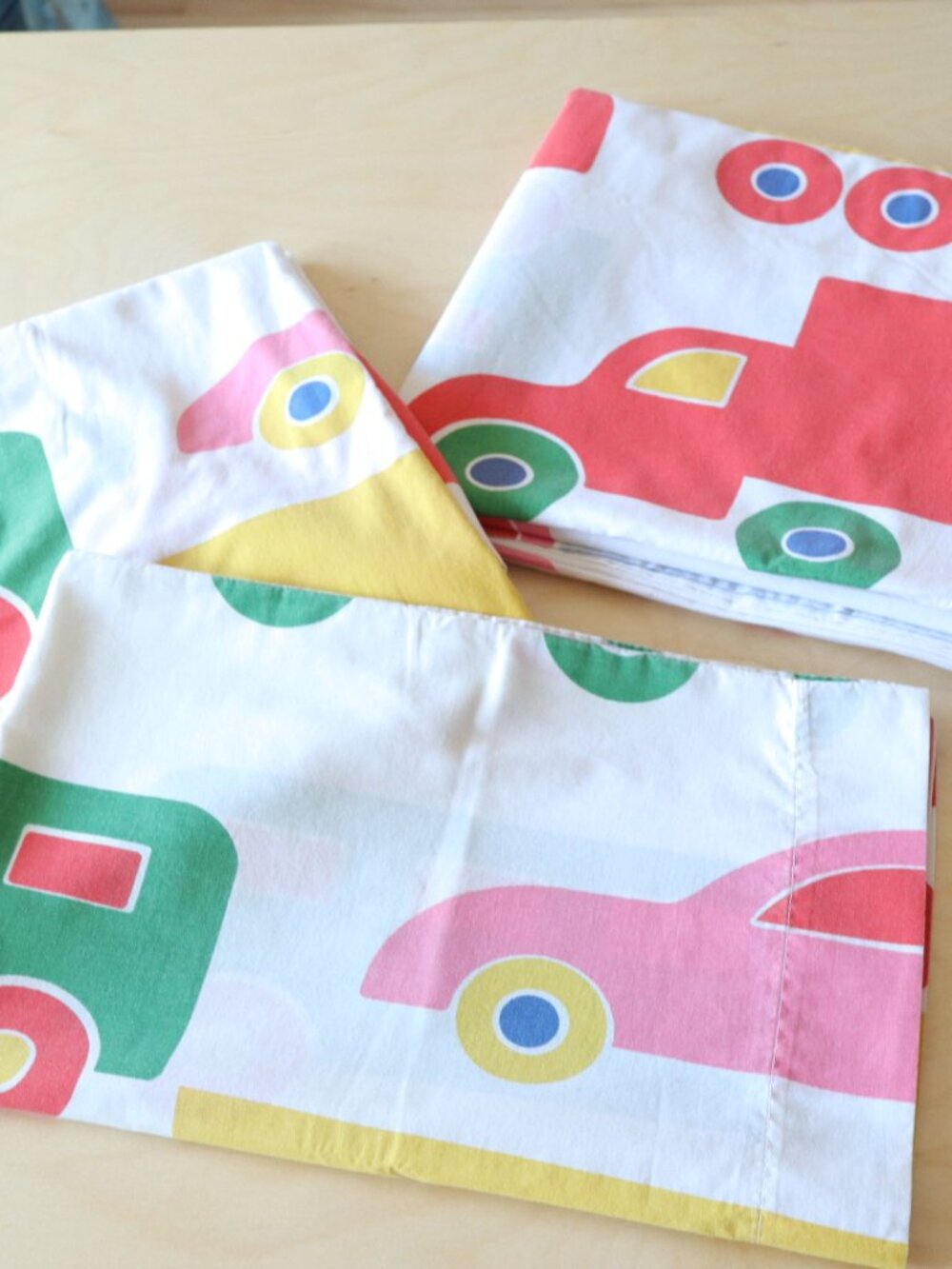 70s MARIMEKKO Bo Boo Cars Print TWIN Flat sheet + Fitted sheet + Pillowcase SET